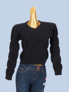 แคชเมียร์ Short เสื้อสเวตเตอร์ถัก ผู้หญิง หลวม ทันสมัย Bubble Sleeve เสื้อสวม เสื้อเบส เสื้อท่อนบน สไตล์เกาหลี แขนยาวคอกลม