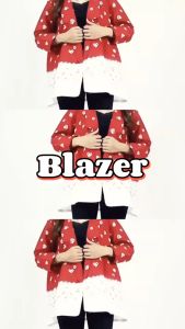 Marion Model Cardigan Blazer Wanita Ld 120 Katun Jumputan Merah Putih Premium Saku Kanan Kiri