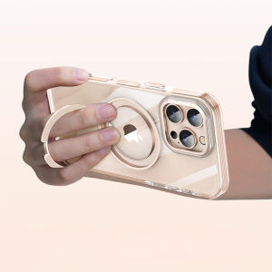 360 ° Rotatable Stand Clear Phone Case For iPhone 17 Air 16 15 14 13 12 Pro Max Plus For MagSafe Kickstand Transparent Back Phone Cover With Holder For iPhone 17 Pro Max Military Shockproof Protection Casing