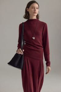 epoque de rueen | Slimming Fall Winter French Style Half-High Necked Wool Sweater and Skirt Set