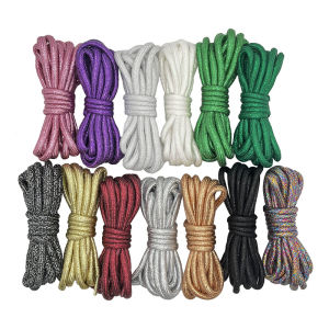 Round Shiny Metallic Glitter Shoelaces Gold Silver Silk Shoe Laces Sneakers Canvas Casual Colorful Rainbow Gradient Shoelace New