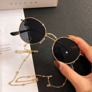 Womens Sunglasses K-style Trendy Retro Sunglasses UV-Proof Small Face round Net Red Chain Celebrity Same Fashion