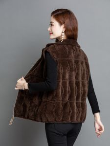 เสื้อกั๊กขนสัตว์ปลอมฤดูใบไม้ร่วง/ฤดูหนาวสำหรับผู้หญิง เสื้อคลุมกันหนาวแบบมีซิป ทรงหลวม สีสันสดใส แฟชั่น