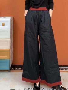 กางเกงขายาวทรงหลวมเอวยางยืดผ้าฝ้ายฤดูใบไม้ร่วง/ฤดูหนาว สำหรับผู้หญิง ทรงตรง ทรงหลวม กางเกงขายาวทรงหลวมอเนกประสงค์