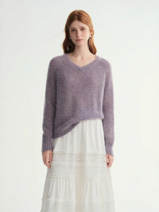 DUSHU | Oversized Sweater for Women Purple Grey Simple Casual