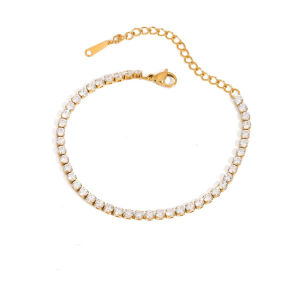 18K Gold Plated Tennis Bracelet Stainless Steel Micro Setting Crystal Chain Bracelet for Women
