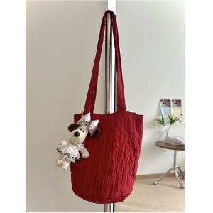 Large Capacity Canvas Bucket Bag Womens Crossbody Shoulder Bag Korean Style Lazy Fashion Red Colorful Trendy Youth Casual