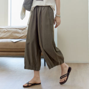 Linen Casual Wide Leg Straight Crop Trousers