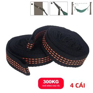 Dây Đai Võng Polyester Đen Gia Cố 5 Vòng Chịu Tải Cao Hệ Thống Treo Dã Ngoại Mạo Hiểm Ngoài Trời Kèm Túi Cuộn