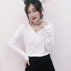 Áo Thun Dài Tay Cổ Chữ V Mỏng Cho Nữ Mùa Thu Đầu Tiên Thời Trang Áo Lót Phong Cách Hàn Quốc Áo Khoác Ngoài Hợp Thời Trang