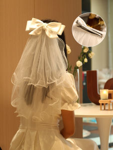 Wedding Veil Prop Engagement Proposal Photography White Deer Bowknot Concert Veil Soft Tulle Headwear Accessory for Women