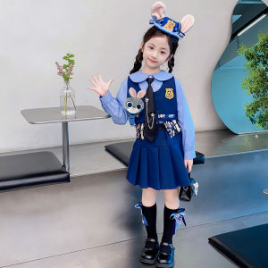 Rabbit Police Officer Clothes Judy Suit Girls Small and Older Children Fall Dress Cos Costume Girl Lolita Three-Piece Set