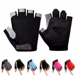 SJJL Breathable Half Finger Gloves Fingerless Anti-slip Bicycle Accessories  Elastic Shock Gym Training Gloves Outdoor Sports