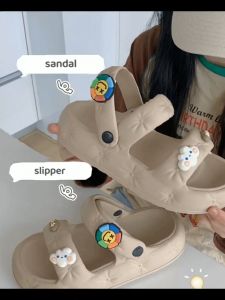 Soft cute cute cloud double sandals woman summer outdoor platform two wear slippers sandals