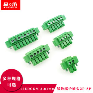 ส่วนประกอบอิเล็กทรอนิกส์สีเขียวขนาด 3.81 มม. ยี่ห้อ Jicheng พร้อมตัวเชื่อมต่อสกรูคงที่ ปลั๊กซ็อกเก็ต 15EDGKM-3.81 รวมหูฟัง