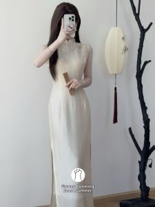 Petals Collar Sleeveless Modern Chinese Style Dress Long