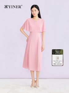 YINER | Summer New Design Beaded Round Neck Acetate Blended Cape-Style Dress