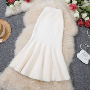 High Waist Knitted Long Tail Fish Tailed Skirt Womens Spring Autumn Style Slimming Wrap around Skirt a Line Silhouette