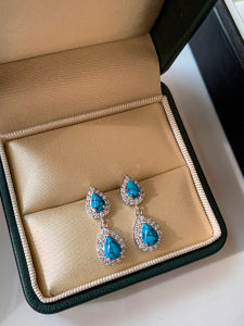 CAFFTI | 925 Sterling Silver Long Turquoise Drop Earrings
