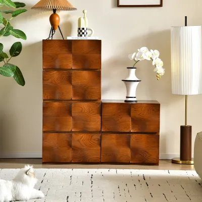 Retro Style Rubber Wood Modular Storage Cabinet