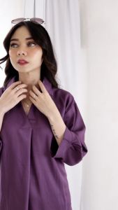 Kemeja Atasan Wanita V-Neck JUMBO RAYON TWILL PREMIUM POLOS LD 110 120 130 CM SUPER BIG SIZE XXL 4XL 5XL 4447