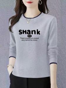 เสื้อยืดคอกลมแขนยาวผ้าฝ้ายแท้ทรงหลวมสำหรับผู้หญิง เสื้อชั้นในฤดูใบไม้ร่วง/ฤดูหนาว กระดุมสองชั้น เสื้อเชิ้ตทรงเข้ารูปสำหรับผู้หญิง