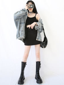 Juice Park High-Top Long Boots Womens Over-Knee High Boots Real Leather Thick Bottom Slimming Heightening Knight Boots Autumn Winter