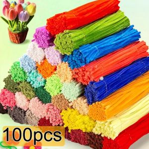 100PCS Colorful Fuzzy Wires Chenille Twisted Sticks Perfect Diy Craft Art Flower Material Ornament