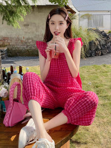 Summer 2025 Womens Loose Wide Leg One-Piece Romper Thin Strap High Waist Cotton Work Pants Korean Style Fashion Sensation