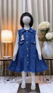 Dress jins import anak perempuan terbaru 2025 mix brukat usia 3 - 10 tahun dress cargo jeans anak perempuan import korean style gaun natal anak perempuan dress kondangan gamis lebarang anak perempuan 2025 - COD