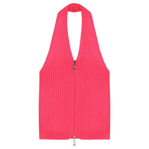 Áo Ba Lỗ Hở Lưng Gợi Cảm Có Khóa Kéo Áo Len Dệt Kim Không Tay Áo Khoác Ngoài Mùa Hè Cho Nữ Áo Ba Lỗ Cổ Chữ V