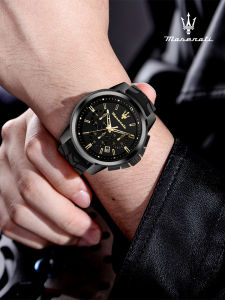 Maserati | Mens Sporty Multi-function Waterproof Black & Gold Watch