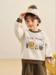 CUTEPANDAS | Áo Khoác Dày Lót Nỉ Cho Trẻ Em Cổ Tròn
