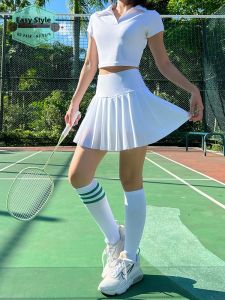 High Waist Quick Dry Sport Skirt with Pockets Tennis Skirt Running Skirt Dancing Skirt Breathable Mesh Pleated Golf Skirt