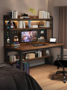 Solid Wood Narrow Study Desk With Bookshelf