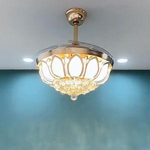 Kristal Lampu Kipas Angin Lampu Gantung Plafon LED 3 Warna Lotus Lampu Hias Ceiling Fan Ruang Makan Ruang Tamu Kamar Tidur 42 inch MOOISHC