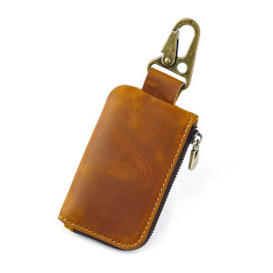 Multi-Functional Leather Coin Purse with Keychain Ring Key Holder Wallet with Carabiner Hook for Coins Keys & Cards Mini Purse
