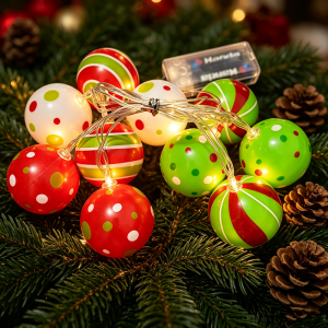 other | Christmas Ball String Lights Multicolor Red Green White Dotted Striped Globe Lights Battery Powered Fairy Lights for Christmas