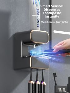 Bathroom Wall-Mounted Automatic Induction Toothpaste Squeezer UV Disinfection Toothbrush Holder No-Punching Required