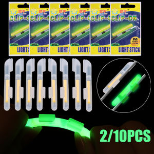 2/10PCS Night Fishing Glow Stick Super Bright Green Lighting Clip Floating Light Rod Fishing Rod Glowing Fluorescent Stick Fishing Gear SS/S/M/L/XL