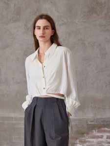 MSLAN Spring Early Skin-friendly Mulberry Silk Bow-tie Unique Design White Shirt V-neck Short Length Loose Fit Womens Blouse