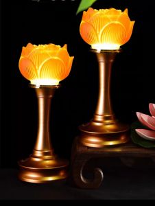 Đôi đèn thờ lưu ly 1 bông hoa sen cao cấp các cỡ - đồ thờ cúng