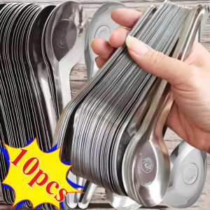 【👀Pick up Leaks  Stainless Steel Spoon 】10Pcs Soup Spoon Stainless Steel Dessert Spoons Silver Large Capacity Flatware Rice Dinner Spoons Kitchen Tableware Cooking Utensil
