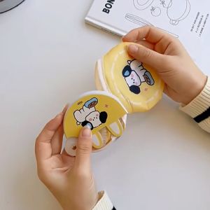 LYZRC Cute Ins Folding Fan Cartoon Mini Fabric Face Fan Portable Small Round Fan with Handle Foldable Fan for Carrying