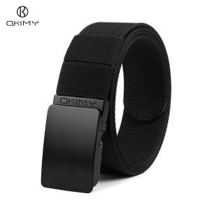 OKIMY Men Sports Belt Outdoor Nylon Belt Adjustable Belt Rotating Buckle Nylon Waistband All Black Belt Youth Sports Canvas Pant Belt Simple Nice Waistband