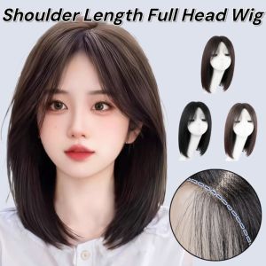 French Ladies Shoulder Length Full Head Wig Age-Reducing Medium Length Wig Clavicle Hair Straight Wig