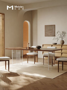 Minimalist Italian Design Floating Acrylic Dining Table Living Room Long Rectangle Wood Table for Small Home Apartment