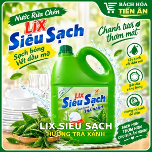 Nước rửa chén Lix siêu sạch hương trà xanh can 3.53 lít