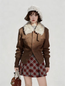XIANGMEIMEI | Vintage Style Fur Collar Short Coat Fashion