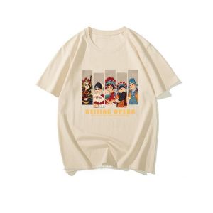 Retro Nostalgic Chinese Fad Short-Sleeved T-shirt Men Summer Clothes Peking Opera Facial Makeup Half Sleeve T-shirt Loose Bottoming Shirt Fashion